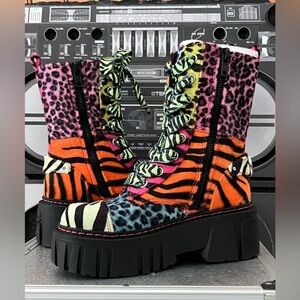 Current Mood Colorful Animal Print Platform Combat Boots